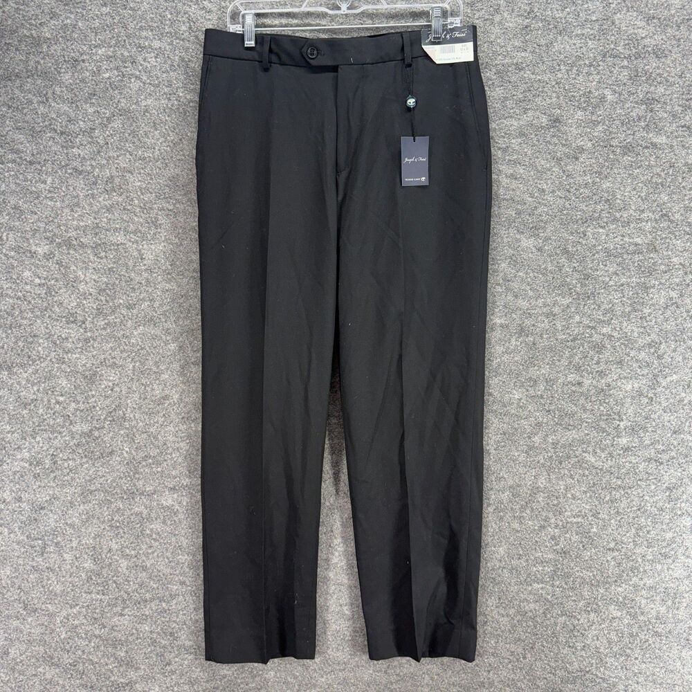 New Joseph & Feiss Dress Pants Men 32*30 Black Mid Rise Pleated Straight Regular